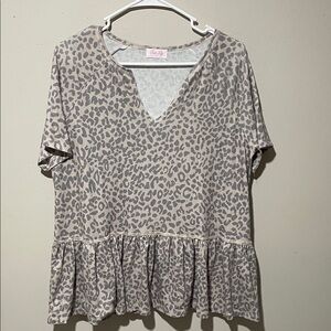 Gray Leopard Print Peplum Top